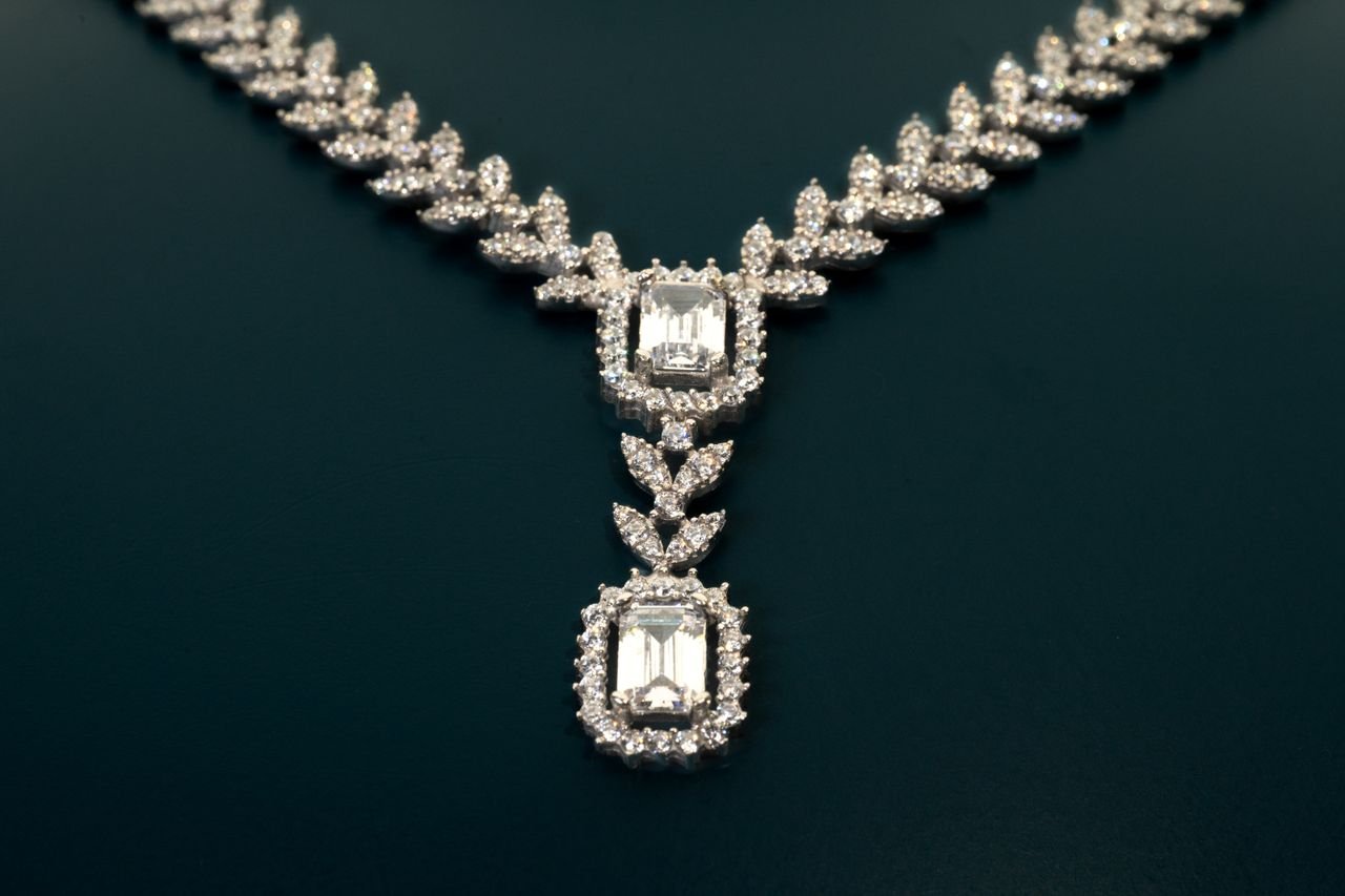 Diamond Necklaces Close-up of a luxurious diamond necklace showcasing elegance and style.